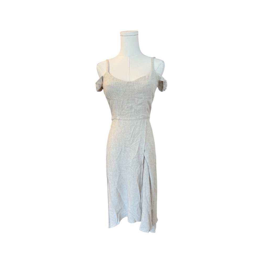 Emory Park linen blend beige structured cups bodice off the shoulder dress S